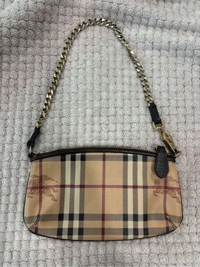 Burberry Beige Plaid Chain Strap Wristlet